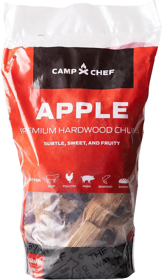Camp Chef Premium Hardwood Chunks - Wood Chunks for Smoking & Outdoor Grilling - Compatible with Pellet Grills, Smokers & Barbecues - Made in The USA - Apple, 432 cu in