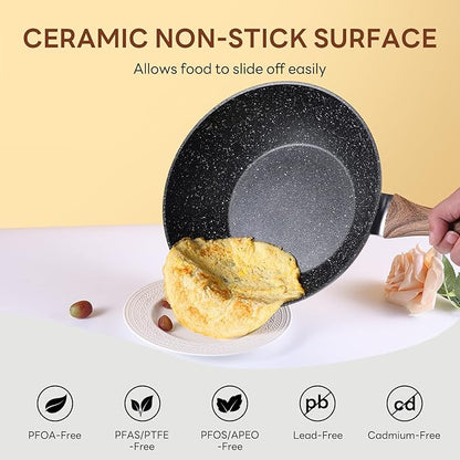 NEWBULIG 17-Piece Nonstick Cookware Set, Dishwasher Safe Non-Toxic Pots and Pans with Stay-Cool Handles, Induction Compatible Cookware, PFAS & PFOA-Free, Black