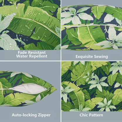 LVTXIII Outdoor Pillow Covers 20x20 Inch, 2 Pack Large Square Throw Pillow Cases, Fade-Resistant Cushion Covers for Patio Furniture Sofa, Garden Porch, Jungle Leaves
