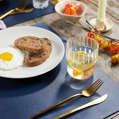 DOLOPL Placemats Set of 6-17"x11.8", Faux Leather Heat Resistant Table Placemat for Dining Table Protection, Waterproof Wipeable & Washable Kitchen Table Mats for Dining,Party,Holiday(Navy Blue)
