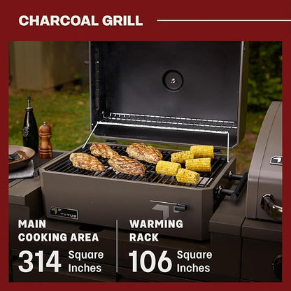 Tytus Anaheim 4-Burner Gas Grill with Two Prep Carts, Charcoal Grill, and Gas Griddle with Cover, Light, and Baking Stone - Modular Outdoor Kitchen, Quick Assembly, Outdoor Cooking
