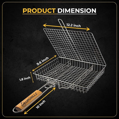 UPGRILLZ Fish Grill Baskets for Outdoor Grill Vegetables, Fish Grilling rack for Grill, BBQ Grilling Basket, Stainless steel Grill Basket for Veggies, shrimp
