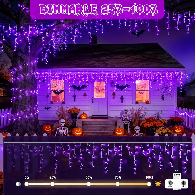 JMEXSUSS Purple Halloween Lights Outdoor, 800 LED | Icicle Lights for Outside Waterproof, 8 Modes String Lights Plug in for Fireplace Tree Garden Patio Halloween Decor