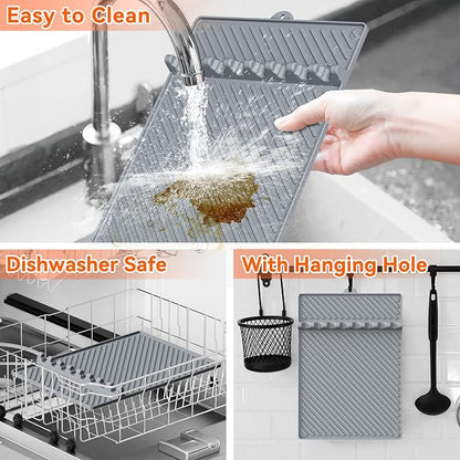 Silicone Griddle Mat for Blackstone - Magnetic Silicone Grill Tools Mat for Blackstone Accessories, Side Shelf Spatula Utensil Mats with Drip Pad for Outdoor BBQ Grill Kitchen Countertop (Gray 1-Pack)