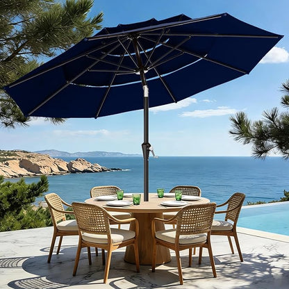 AreShark 9ft 3-Tier Patio Umbrellas, Outdoor Umbrella with 8 Sturdy Ribs UV Protection Windproof, Market Table Umbrella w/Push Button Tilt & Crank for Pool, Porch, Deck, Garden(Navy)