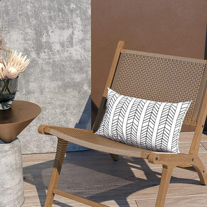 LVTXIII Outdoor Pillow Covers 12” x 20” Patio Lumbar Pillwo Cases Decorative Throw Pillowcase Shell for Couch Garden Furniture Use, Herringbone Black White, 2 Pack
