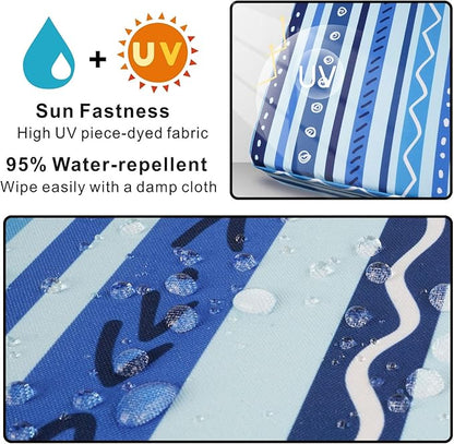 NettyPro Outdoor Cushion Slipcovers Waterproof 4 Pack Patio Chair Seat Cushion Covers with Zipper and Tie, 20 x 18 x 4 Inch, Replacement Cover Only, Stripes Blue