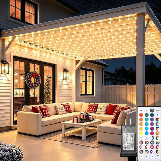 Lovelite 10ft x 10ft Net Lights Outdoor, 240LED 35 Colors Changing Gazebo Net Lights Clear Wire, Connectable Hanging Fairy Lights Plug in for Patio Pergolas Halloween Christmas Wedding Party Decor