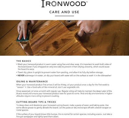 Ironwood Gourmet Large End Grain Prep Station Acacia Wood Cutting Board, 14 x 20-Inch, Brown