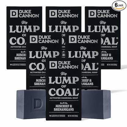 Duke Cannon Lump of Coal Holiday Soap – Charcoal, Bergamot & Black Pepper – 10oz XL, Paraben-Free, Triple-Milled, Hydrating, American-Made Men's Gift 6 Pack