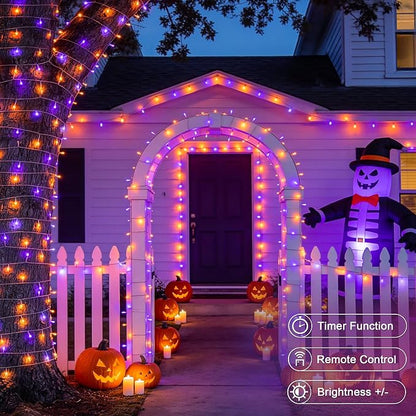 JMEXSUSS 33FT 100 LED Orange and Purple Halloween Lights | Battery Operated Halloween Lights with Remote, 8 Modes String Lights Indoor Outdoor for Room House Porch Tree Yard