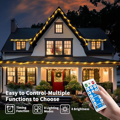 Larger Tube Solar Rope Lights with Remote,39FT 200LEDs Outdoor Solar Strip Lights,IP67 Waterproof USB Charging Solar String Lights, Timing & 8 Modes Fairy Light for Garden Patio Tree (Warm White)