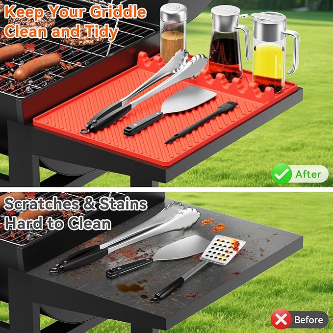 Silicone Griddle Mat for Blackstone - Magnetic Silicone Grill Tools Mat for Blackstone Accessories, Side Shelf Spatula Utensil Mats with Drip Pad for Outdoor BBQ Grill Kitchen Countertop (2-Pack)