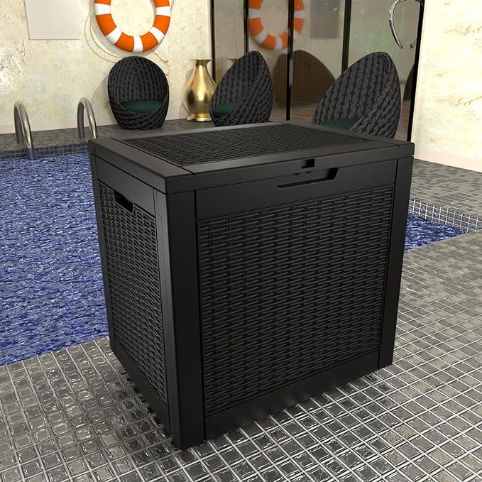 PatioZen 36 Gallon Deck Box Outdoor, Weatherproof Resin Patio Storage Box, Waterproof Outdoor Storage Boxes with Lid Lockable for Cushions, Garden Tools,Black