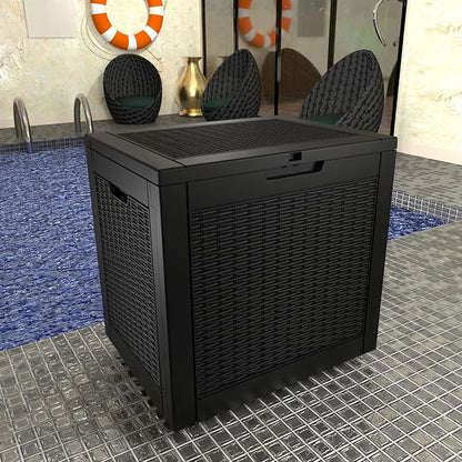 PatioZen 36 Gallon Deck Box Outdoor, Weatherproof Resin Patio Storage Box, Waterproof Outdoor Storage Boxes with Lid Lockable for Cushions, Garden Tools,Black