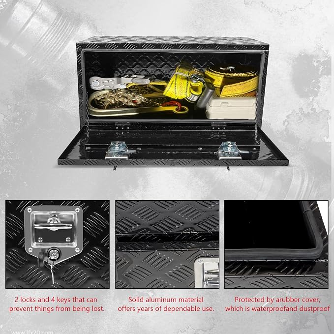36" x 18" x 18" Truck Tool Box Pickup Truck Bed Toolbox Heavy Duty | Aluminum Underbody Truck Box Fit For RV Trailers Storage Organizer with Lock & Keys Black