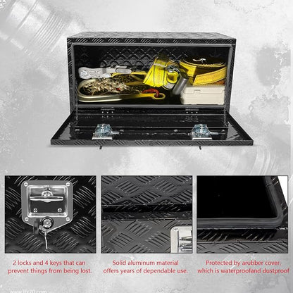 36" x 18" x 18" Truck Tool Box Pickup Truck Bed Toolbox Heavy Duty | Aluminum Underbody Truck Box Fit For RV Trailers Storage Organizer with Lock & Keys Black