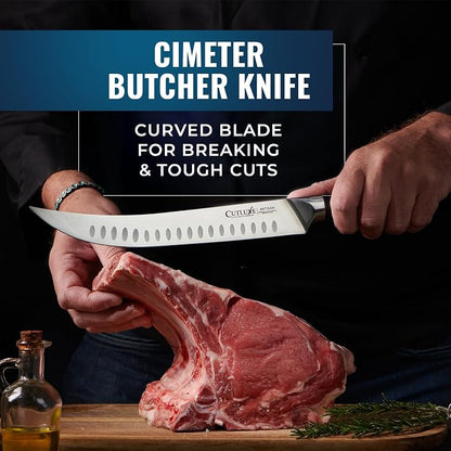 Cutluxe Butcher Knife Set, Brisket, Breaking, Boning & Fillet for Meat | BBQ Carving Blades, Ultra Sharp German Steel, Full Tang Ergonomic Handles – Grilling Gift for Men