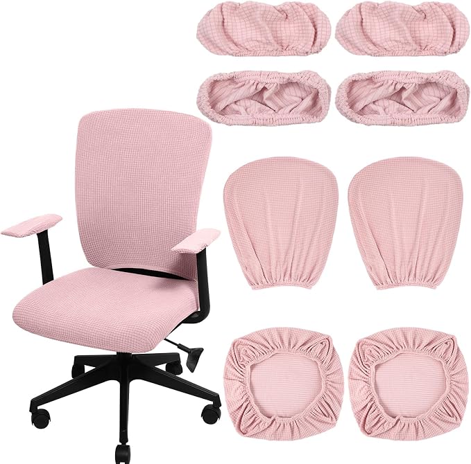 Tallew 8 Pcs Office Chair Covers Stretchable Armrest Seat,XL,Pink | Universal Fit Office Desk Chairs, Protective Seat Backrest Slipcovers, Stretchable Prevent Wear, Easy Install for Rotating