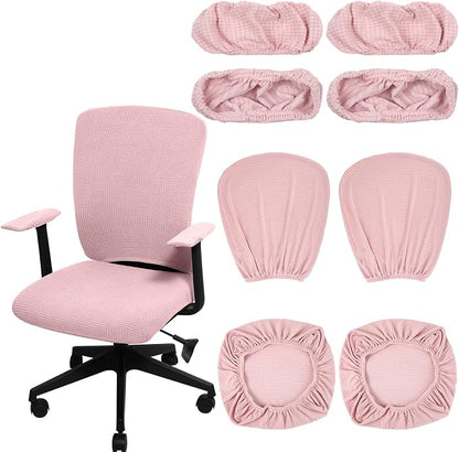 Tallew 8 Pcs Office Chair Covers Stretchable Armrest Seat,XL,Pink | Universal Fit Office Desk Chairs, Protective Seat Backrest Slipcovers, Stretchable Prevent Wear, Easy Install for Rotating