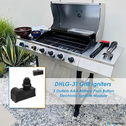 DHLG-3T Grill Igniters for Charbroil Performance Grill, 3 Outlets AAA Battery Tact Push Button Electronic Ignition Module, Grill Ignitor Replacement for Charbroil Grill Igniter Replacement