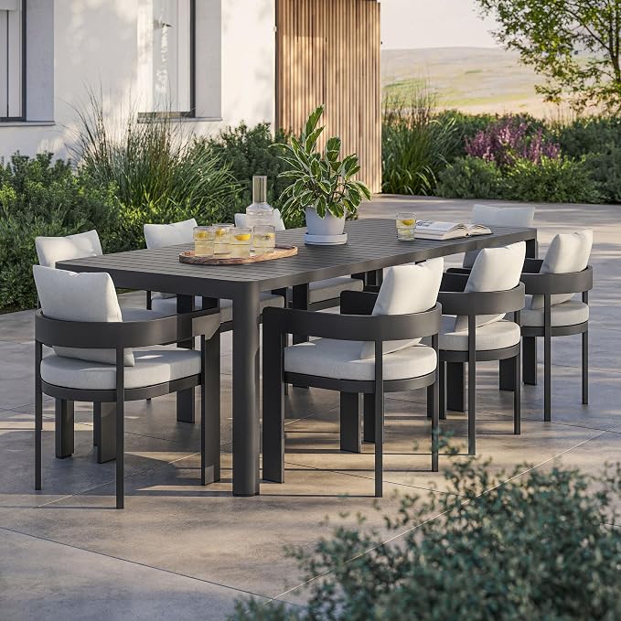 Modway Tahoe Aluminum 9-Piece Patio Dining Set in Gray White