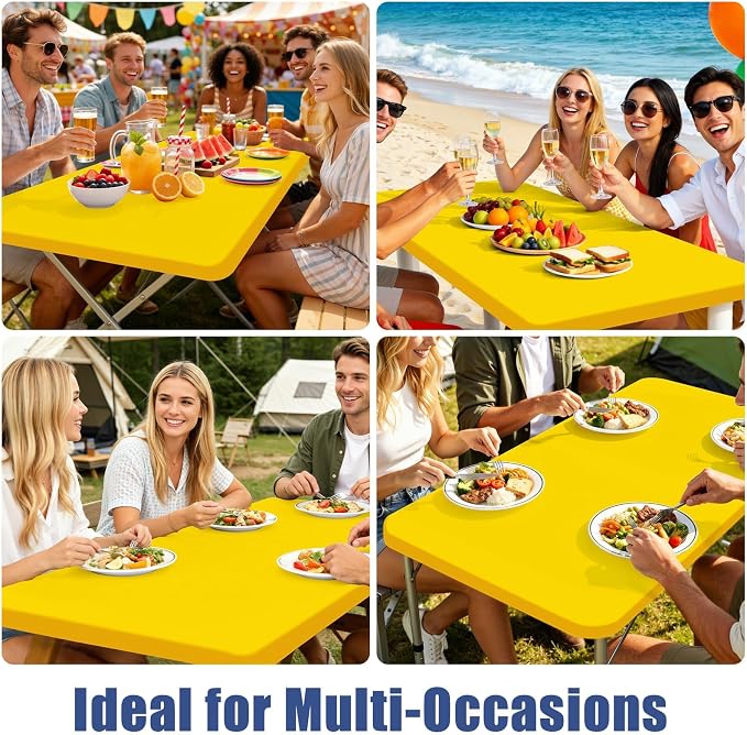 Moosfor Spandex 4 Foot Rectangle Table Cloth, Elastic Fitted Tablecloths for Picnic, Stretch Washable Patio Table Cover for Outdoor, Camping, Banquet and Parties (Yellow, 24"x48")