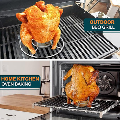 P&P CHEF Beer Can Chicken Holder Grill Rack, Stainless Steel Chicken Holder Stand, For BBQ Grilling/Home Oven Baking, Vertical Design & Thick Wire, Heavy Duty & Dishwasher Safe, 2PCS