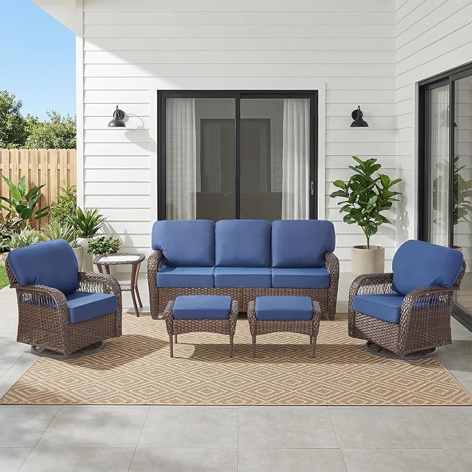 Belord 6 Piece Patio Set with Swivel Chairs,Patio Furniture for Deck Porch Garden,Outdoor Seating Conversation Furniture,Blue
