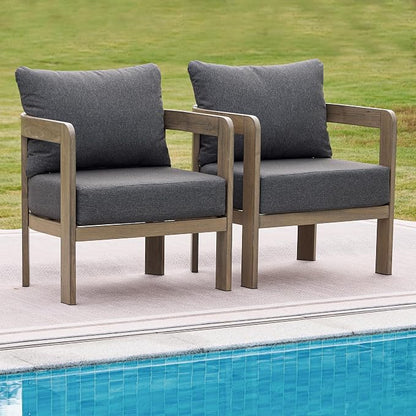 Outdoor Furniture Set, 2Pcs Patio Armchairs, Metal Modern Outside Furniture with 6'' Thick Cushions, Outdoor Conversation Set Balcony Chairs for Backyard, Porch,Deck, Grey