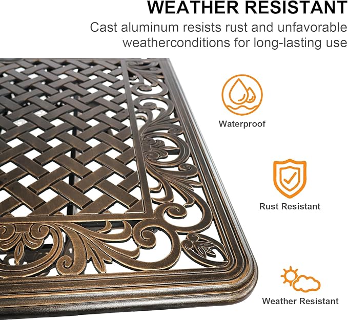 58.66" Bronze Aluminum Hollow Pattern Outdoor Dining Table, Fits 8, With Umbrella Hole