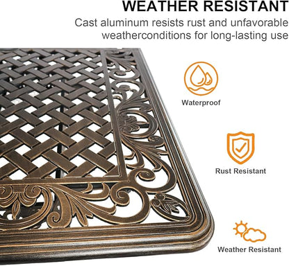 58.66" Bronze Aluminum Hollow Pattern Outdoor Dining Table, Fits 8, With Umbrella Hole
