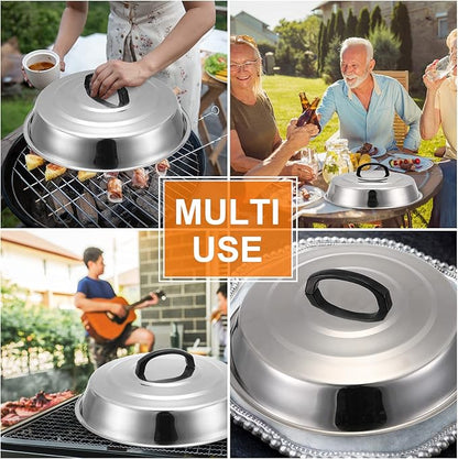 Pinkunn 8 Pack 12 Inch Round Stainless Steel Basting Cover Wok Lids, Cheese Melting Dome Wok Lids, Basting Cover, Flat Top Griddle Grill Accessories for BBQ Kitchen Cooking Steaming, Outdoor & Indoor
