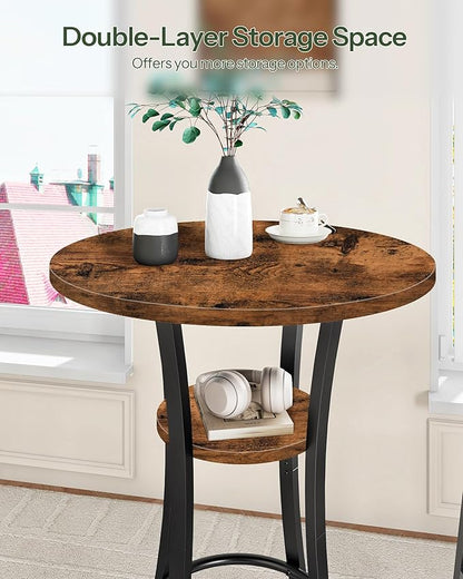 CHOEZON Round Bar Table, Set of 2 Small Kitchen Dining Tables, 2-Tier High Top & Counter Height Dining Table, for Bistro, Pub, Kitchen, Living Room, Rustic Brown and Black TBT03P2BF