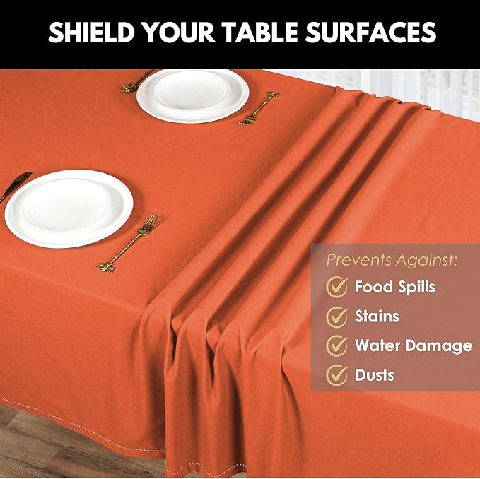 Table Cloth Rectangle 52x70, Kitchen Dining Indoor Outdoor Buffet Table Cover 100% Cotton Tabletop Table Cloth Decoration Parties BBQ Machine Washable, Orange