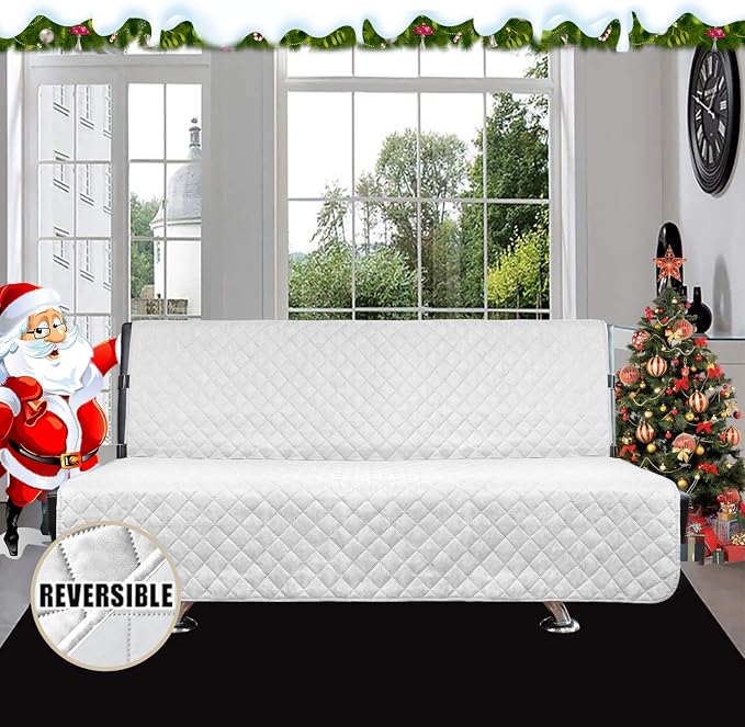 Easy-Going Reversible Couch Cover, Large Futon Sofa, White/White | Machine Washable Slipcover For Dogs, Water Resistant Furniture Mat For Living Room, Non-Slip Sofa Cover, Pet Friendly
