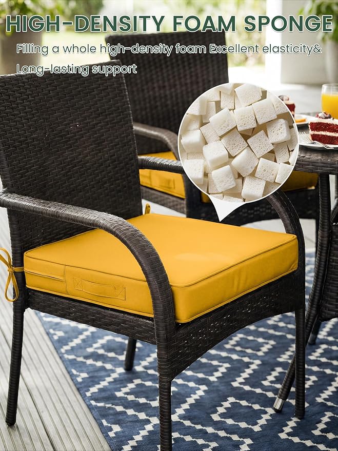 Outdoor Chair Cushion 24 x 24 x 5 Inches Patio Furniture Outdoor Waterproof Seat Cushion, Patio Chair Cushion with Handles and Ties, Square Dining Chair Cushion Set of 4, Yellow
