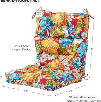 Outdoor Tufted High-Back Chair Cushions, One-Piece Hinged Seat and Back Design, Reversible with 4 Ties, Durable Polyester Fabric, Recycled Fiber Fill - Set of 2, Aloha Red Floral