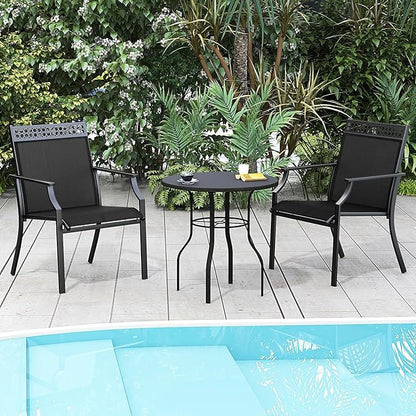 Giantex Patio Chairs Set of 4, Outdoor Chairs with All Weather Fabric, High Backrest, Armrests, Heavy Duty Metal Armchair, Outside Dining Chairs for Porch Lawn Garden Yard Pool, Black