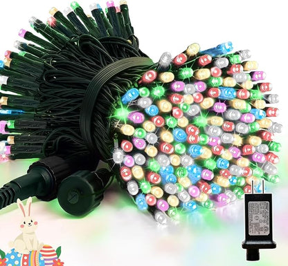 33ft Christmas Decorative Mini Lights, 100 LED Green Wire Fairy Starry String Lights Plug in, 16 Lighting Modes, for Indoor Outdoor Xmas Tree Wedding Party Decoration (White+Multicolor)