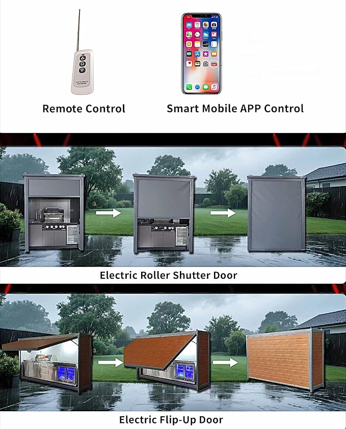 Integrated Modular Outdoor Kitchen Island, BBQ Cooking Station with Extra Side Burner & Beverage Fridge, Weather Resistant Outdoor Grill Unit for Winery, Restaurant Outdoor Dining & Family Gathering