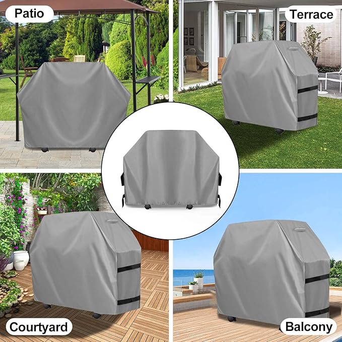 OutdoorLines Waterproof Heavy Duty BBQ Grill Cover - Universal Barbecue Grill Covers UV Resistant Barbeque Gas Grill Cover for Outdoor Outside Grill, 52L x 26W x 43H Inch, Gray