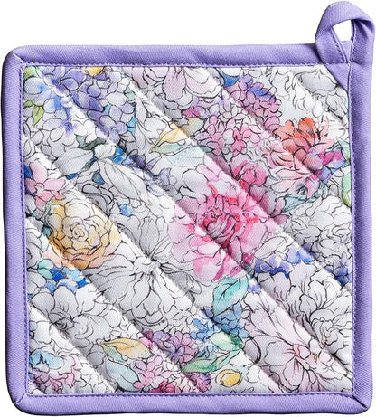 Maison d' Hermine Pot Holders 100% Cotton Heat Resistant Potholders 8" x 8" Hot Pads with Loop BBQ Cooking Baking Hotel Farmhouse Kitchen Handling Hot Pans Spring Summer (Pack of 1, Floral Love)