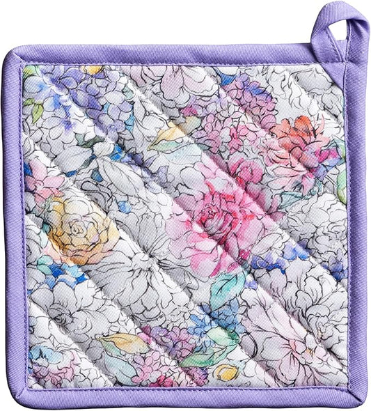 Maison d' Hermine Pot Holders 100% Cotton Heat Resistant Potholders 8" x 8" Hot Pads with Loop BBQ Cooking Baking Hotel Farmhouse Kitchen Handling Hot Pans Spring Summer (Pack of 1, Floral Love)