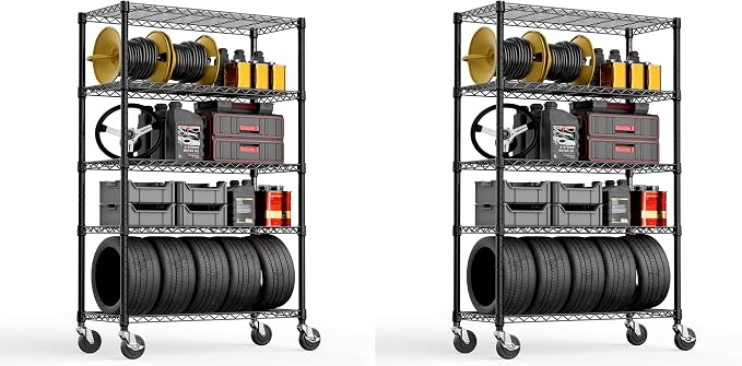 M MZG 5-Shelf Storage Shelves,Wire Shelving Heavy Duty Metal Storage Shelving Unit Adjustable Garage Shelving Rack Pantry Kitchen (Black, 5 Tier,17.7" D x 47.2" W x 76.7" H) (Pack of 2)