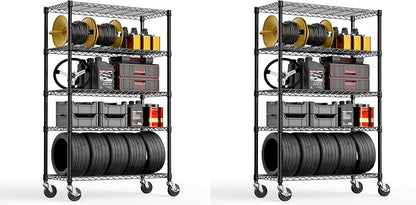 M MZG 5-Shelf Storage Shelves,Wire Shelving Heavy Duty Metal Storage Shelving Unit Adjustable Garage Shelving Rack Pantry Kitchen (Black, 5 Tier,17.7" D x 47.2" W x 76.7" H) (Pack of 2)