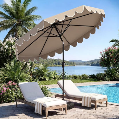 Tangkula 10 FT Patio Umbrella with Base Included, 2-Tiers Outdoor Scalloped Table Umbrella with 2 Sandbags, Tilt Adjustment, Crank, 8 Ribs for Market Backyard Pool Deck Beach Lawn