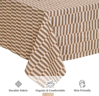 100% Cotton Hand Block Printed, Tablecloth for Kitchen, Dining, Table Cover for Parties, Chritmas, Weddings, Barbecues and Summer picnics Table Cloth (Gray, 60" x 90")