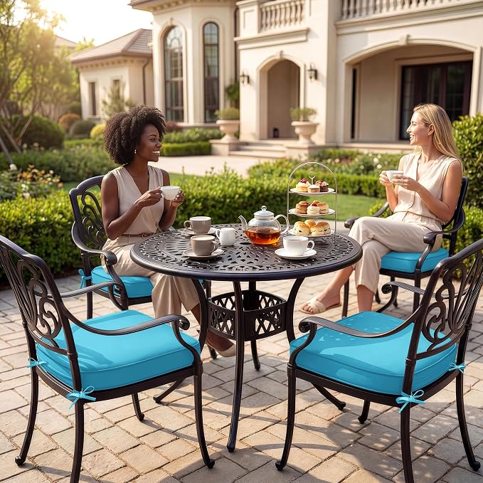 Outdoor Chair Cushions Set of 4: Waterproof & Fade Resistant Patio Furniture Cushions - 19 x 19 x 2 Inch Non Slip Round Corner Seat Cushion Pads with Removable Cover for Garden Yard Lawn, Teal