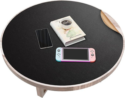 MAIDERN 24 Inch Round Cork & Leather Placemats, Cuttable Size (18-24 Inch), Trimmable Dining Table Mat, Heat Resistant/Non-Slip Table Cover for Kitchen, Office, or Restauran (Black)